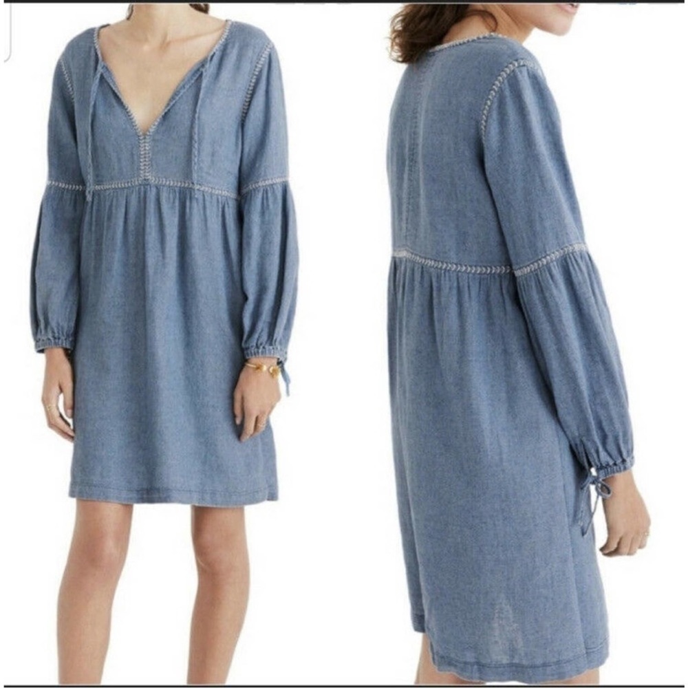 Madewell Indigo Peasant Long Sleeve Blue Dress Size Small